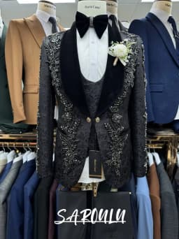 Premium Jacquard Beaded Tuxedo Chic Velvet Collar Luxurious Men's Suit Three Pieces Dancing Fashionable Shawl Lapel For Grooms