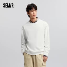 Semir Pullover Men Solid Color Simple Versatile 2025 New Spring Long Sleeve Top Casual Round Neck Top