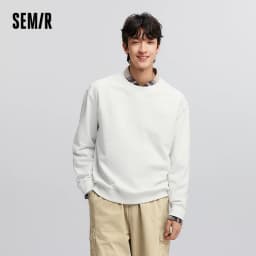 Semir Pullover Men Solid Color Simple Versatile 2025 New Spring Long Sleeve Top Casual Round Neck Top