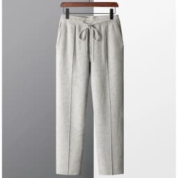 100% Wool Men's Knitted Long Pants Autumn Winter Thickened Slim Fitting Solid Color Warm Flat Corner Pants Leisure