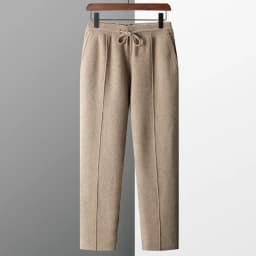 100% Wool Men's Knitted Long Pants Autumn Winter Thickened Slim Fitting Solid Color Warm Flat Corner Pants Leisure