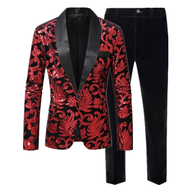 High-end Velvet Sequin Men's Wedding Prom Party Suits Singer Host Stage Performance Luxury Blazer and Pants