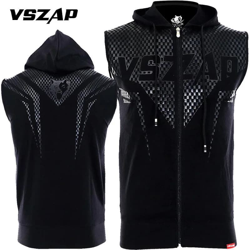 VSZAP Men's Sleeveless Hoodie MMA Fighting Vest Quick-Dry Breathable Gym Workout Training Boxing Muay Thai Jiu-Jitsu