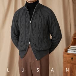 Pure Cotton Knitted British Thickened High Weight Twist Double Zipper Cardigan with Vertical Collar Sweater Jacket