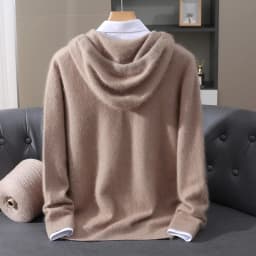 Autumn Winter New 100% Mink Cashmere Sweater Men's Solid Color Hooded Pullover Knitted Sweater Loose Casual Top For Outdoor Wear