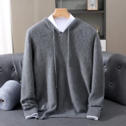 Autumn Winter New 100% Mink Cashmere Sweater Men's Solid Color Hooded Pullover Knitted Sweater Loose Casual Top For Outdoor Wear