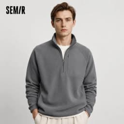 Semir Hoodie Men Warm Half-Open Placket Fleece Top Outdoor Patchwork Textured Stand Collar 2025 Winter New Men's Clothing