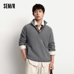 Semir Hoodie Men Warm Half-Open Placket Fleece Top Outdoor Patchwork Textured Stand Collar 2025 Winter New Men's Clothing