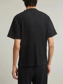 Miyake Japanese Pleated Mock Neck T Shirt Men New Short Sleeve Casual Top