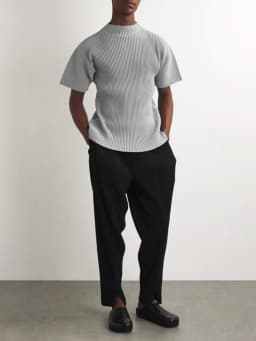Miyake Japanese Pleated Mock Neck T Shirt Men New Short Sleeve Casual Top