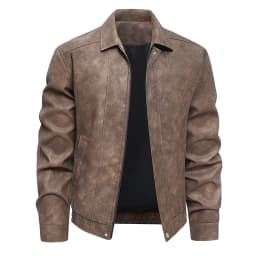 KIDWHXR Man Leather Coat Autumn Turn Down Collar Male Motorcycle Outerwear Windproof Long Sleeve Zipper Men Casual Jacket