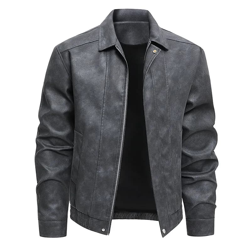 KIDWHXR Man Leather Coat Autumn Turn Down Collar Male Motorcycle Outerwear Windproof Long Sleeve Zipper Men Casual Jacket