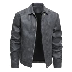 KIDWHXR Man Leather Coat Autumn Turn Down Collar Male Motorcycle Outerwear Windproof Long Sleeve Zipper Men Casual Jacket