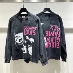 Water Washed Hole Damaged SSSAINT LOUIS Holy Female Print Sweatshirts Men Women Loose High Quality Round Neck Sweatshirts Tops
