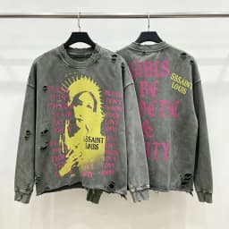 Water Washed Hole Damaged SSSAINT LOUIS Holy Female Print Sweatshirts Men Women Loose High Quality Round Neck Sweatshirts Tops