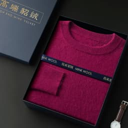 100% Pure Mink Cashmere Men's Round Neck Sweater For Autumn Winter, Casual Knitted Long Sleeved Pullover Sweater Men's Clothng