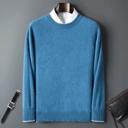 100% Pure Mink Cashmere Men's Round Neck Sweater For Autumn Winter, Casual Knitted Long Sleeved Pullover Sweater Men's Clothng