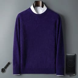 100% Pure Mink Cashmere Men's Round Neck Sweater For Autumn Winter, Casual Knitted Long Sleeved Pullover Sweater Men's Clothng