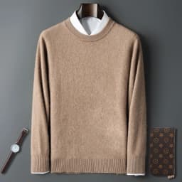 100% Pure Mink Cashmere Men's Round Neck Sweater For Autumn Winter, Casual Knitted Long Sleeved Pullover Sweater Men's Clothng