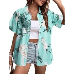 New Women's Short Sleeve T-shirt Fashion 3D Floral Print Hawaiian Style Casual Basic T-shirt Summer Lapel Short Sleeve Shirt
