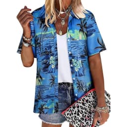 New Women's Short Sleeve T-shirt Fashion 3D Floral Print Hawaiian Style Casual Basic T-shirt Summer Lapel Short Sleeve Shirt