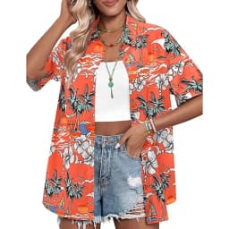 New Women's Short Sleeve T-shirt Fashion 3D Floral Print Hawaiian Style Casual Basic T-shirt Summer Lapel Short Sleeve Shirt