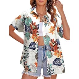 New Women's Short Sleeve T-shirt Fashion 3D Floral Print Hawaiian Style Casual Basic T-shirt Summer Lapel Short Sleeve Shirt