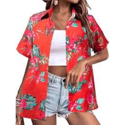 New Women's Short Sleeve T-shirt Fashion 3D Floral Print Hawaiian Style Casual Basic T-shirt Summer Lapel Short Sleeve Shirt