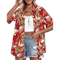 New Women's Short Sleeve T-shirt Fashion 3D Floral Print Hawaiian Style Casual Basic T-shirt Summer Lapel Short Sleeve Shirt