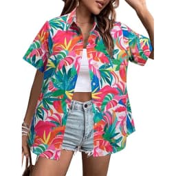 New Women's Short Sleeve T-shirt Fashion 3D Floral Print Hawaiian Style Casual Basic T-shirt Summer Lapel Short Sleeve Shirt