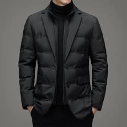 Men's Solid Color Detachable Stand Collar Long Sleeve Casual Business Trendy Down Coats Winter New Fashion Suit Blazers Clothes