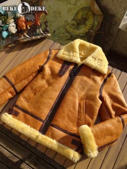 Vintage Real Fur Men Winter Warm Wool Genuine Leather Motorcycle Jacket Slim Fit Turndown Collar Classic Pilot Shearling Coat