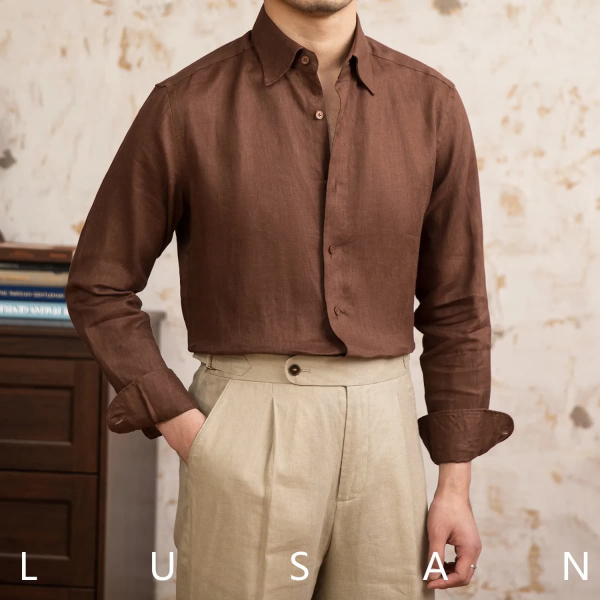 100 Linen Thin Long-sleeved Shirt Vintage Laid-back Old Money Style Sun-proof Breathable Gentry Shirt for Men