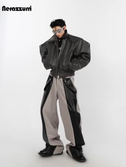 Nerazzurri Spring Autumn Cool Short Oversized Black Soft Pu Leather Jacket Men with Shoulder Pads Luxury Designer Coat 2023