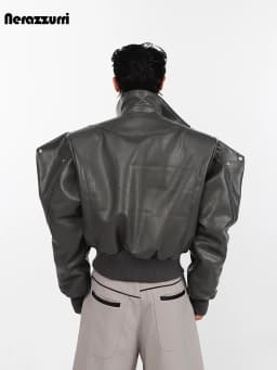 Nerazzurri Spring Autumn Cool Short Oversized Black Soft Pu Leather Jacket Men with Shoulder Pads Luxury Designer Coat 2023