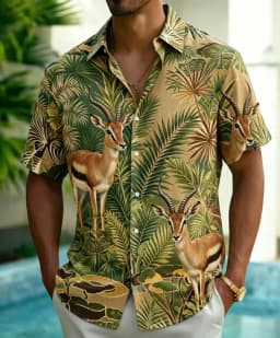 Men's Wild Jungle Animal Print Shirt, Bold Safari Style for Summer Holiday, Daily Outings, Beach Trips & Streetwear