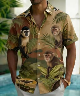 Men's Wild Jungle Animal Print Shirt, Bold Safari Style for Summer Holiday, Daily Outings, Beach Trips & Streetwear