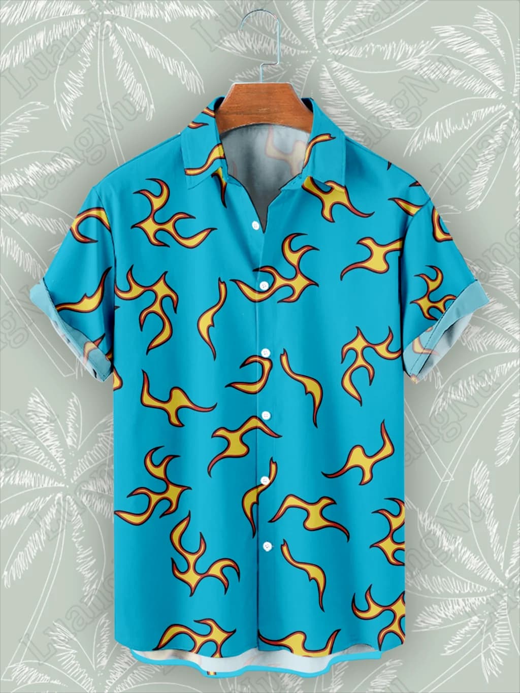 Flame Blue Hawaiian Shirt Man Summer Short Sleeve Casual Street Shirts for Men 2023 Fashion High Quality Beach Party Shirt