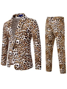 2026 Yellow Digital Print Leopard Print Suits Set for Men,Leopard Print Fashion Casual Slim-Fit Men's Blazer + Pants 2-Piece Set