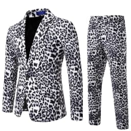 2026 Yellow Digital Print Leopard Print Suits Set for Men,Leopard Print Fashion Casual Slim-Fit Men's Blazer + Pants 2-Piece Set