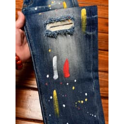 Paint Print Retro Jeans for Men Street Style Trendy Handsome Men's Clothing Distressed Slim Fit American Style Men's Pants