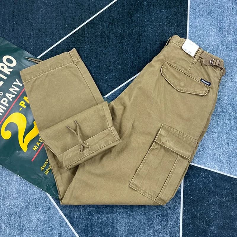 Paris Buckle Heavyweight 100% Cotton Canvas Workwear Pants Men's Multi Pocket Straight Loose Autumn Thick American Casual Retro