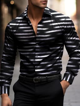 Suit shirt pink black white casual outdoor solid color striped comfortable soft lapel men's tops office plus size 2024