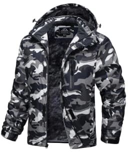 Men’s Winter Waterproof Fleece Jacket Warm Windproof Hooded Ski Snowboard Hiking Outdoor Parka Coat Multi-Pocket