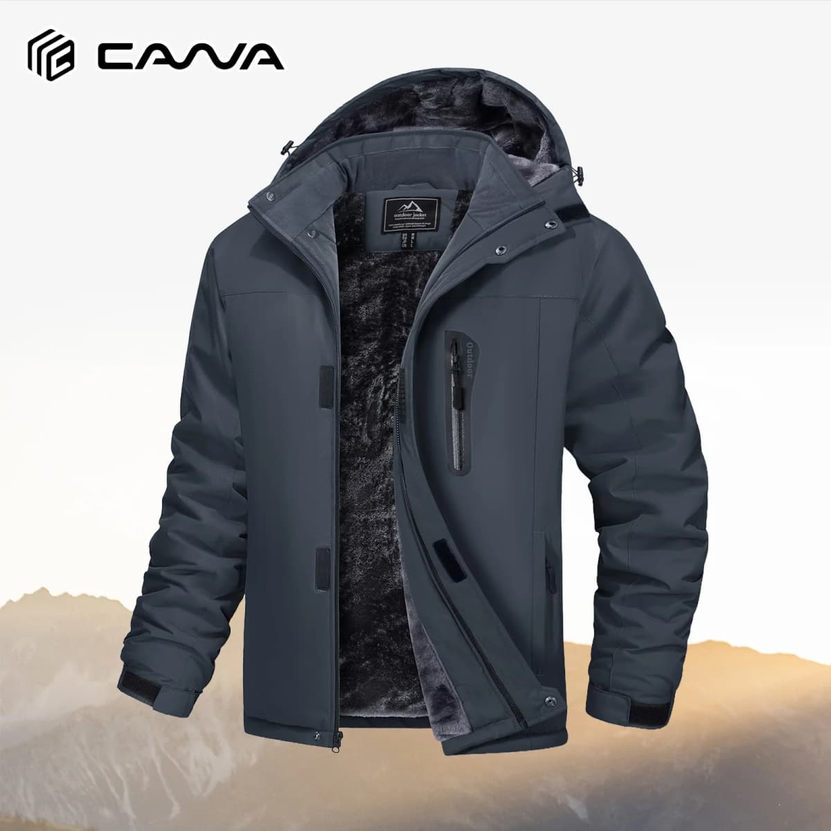 Men’s Winter Waterproof Fleece Jacket Warm Windproof Hooded Ski Snowboard Hiking Outdoor Parka Coat Multi-Pocket