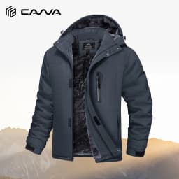 Men’s Winter Waterproof Fleece Jacket Warm Windproof Hooded Ski Snowboard Hiking Outdoor Parka Coat Multi-Pocket