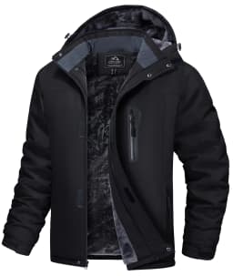 Men’s Winter Waterproof Fleece Jacket Warm Windproof Hooded Ski Snowboard Hiking Outdoor Parka Coat Multi-Pocket