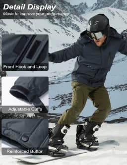 Men’s Winter Waterproof Fleece Jacket Warm Windproof Hooded Ski Snowboard Hiking Outdoor Parka Coat Multi-Pocket