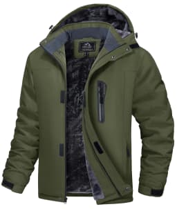 Men’s Winter Waterproof Fleece Jacket Warm Windproof Hooded Ski Snowboard Hiking Outdoor Parka Coat Multi-Pocket