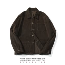Vintage French Workwear Jacket - Heavyweight 300gsm 100% Cotton Corduroy Utility Coat with Multi-Pockets (Men's Retro Style)